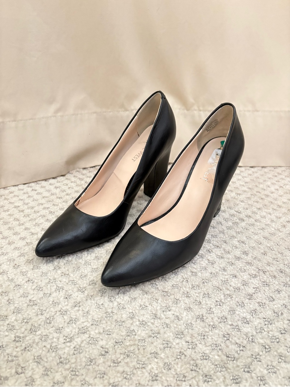 Nine West Black Pointed-Toe Block Heel Pumps